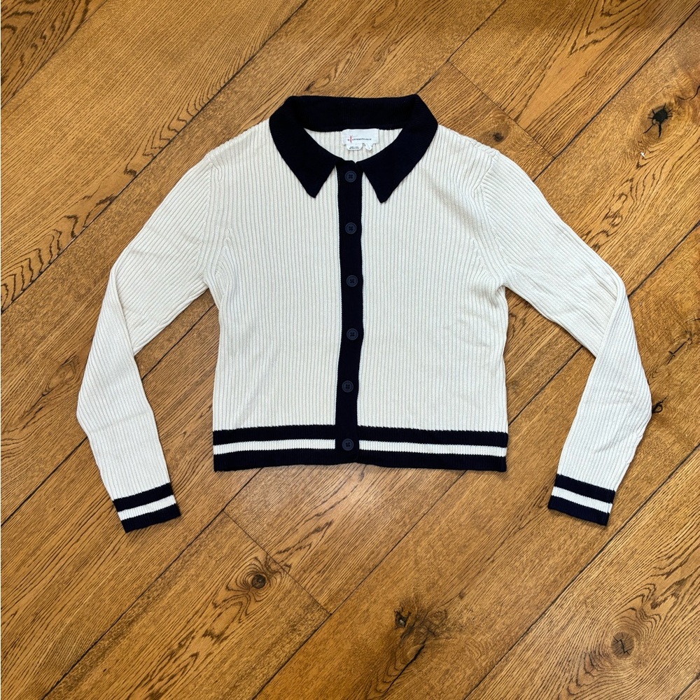 Anthropologie Cream and Navy Cardigan